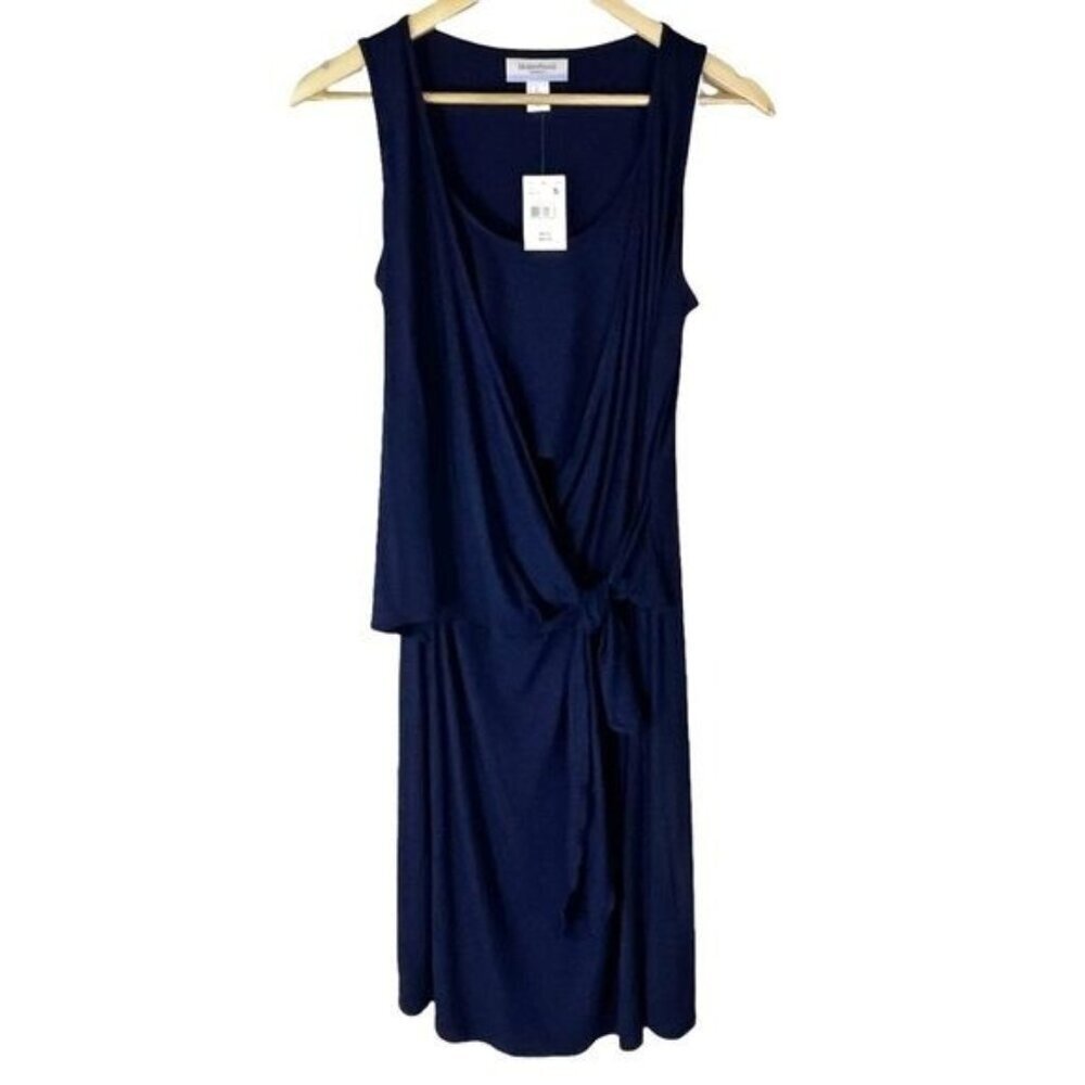 NWT Motherhood Maternity Sleeveless Navy Blue Wrap Dress S Minimalist Classic